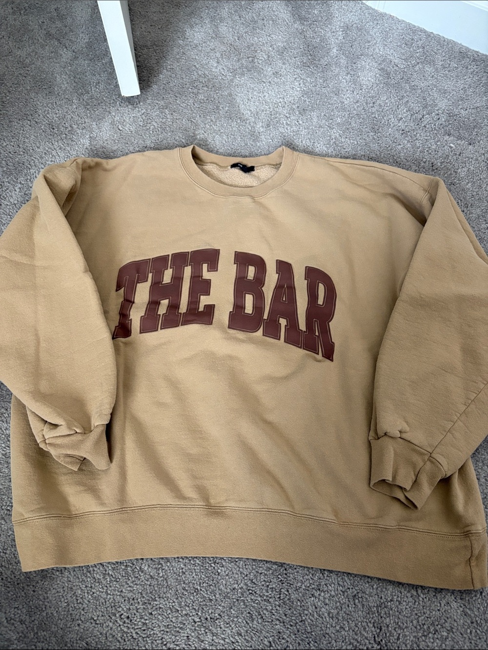 THE BAR Crewneck Sweatshirt in Tan with Brown Logo